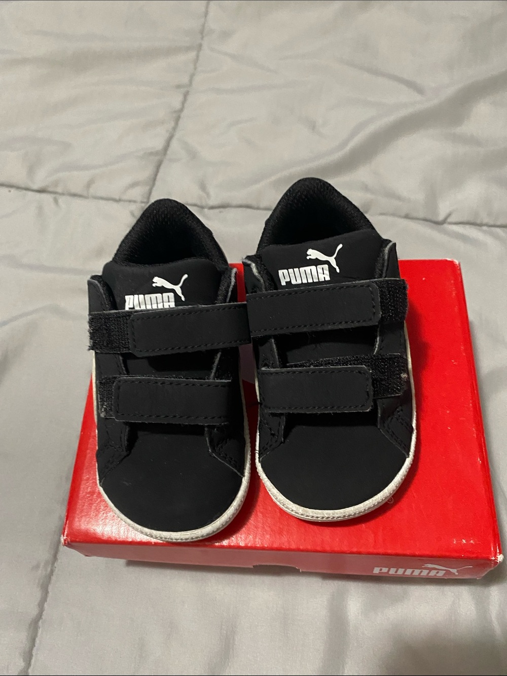 Puma Black Kids' Velcro Sneakers with White Logo